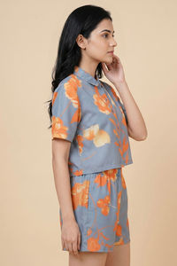Zivame Woven Loungewear Short Set - Slate Grey — thumbnail 4